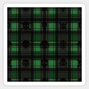 Green and Black Skull Lumber Goth Plaid Pattern Sticker